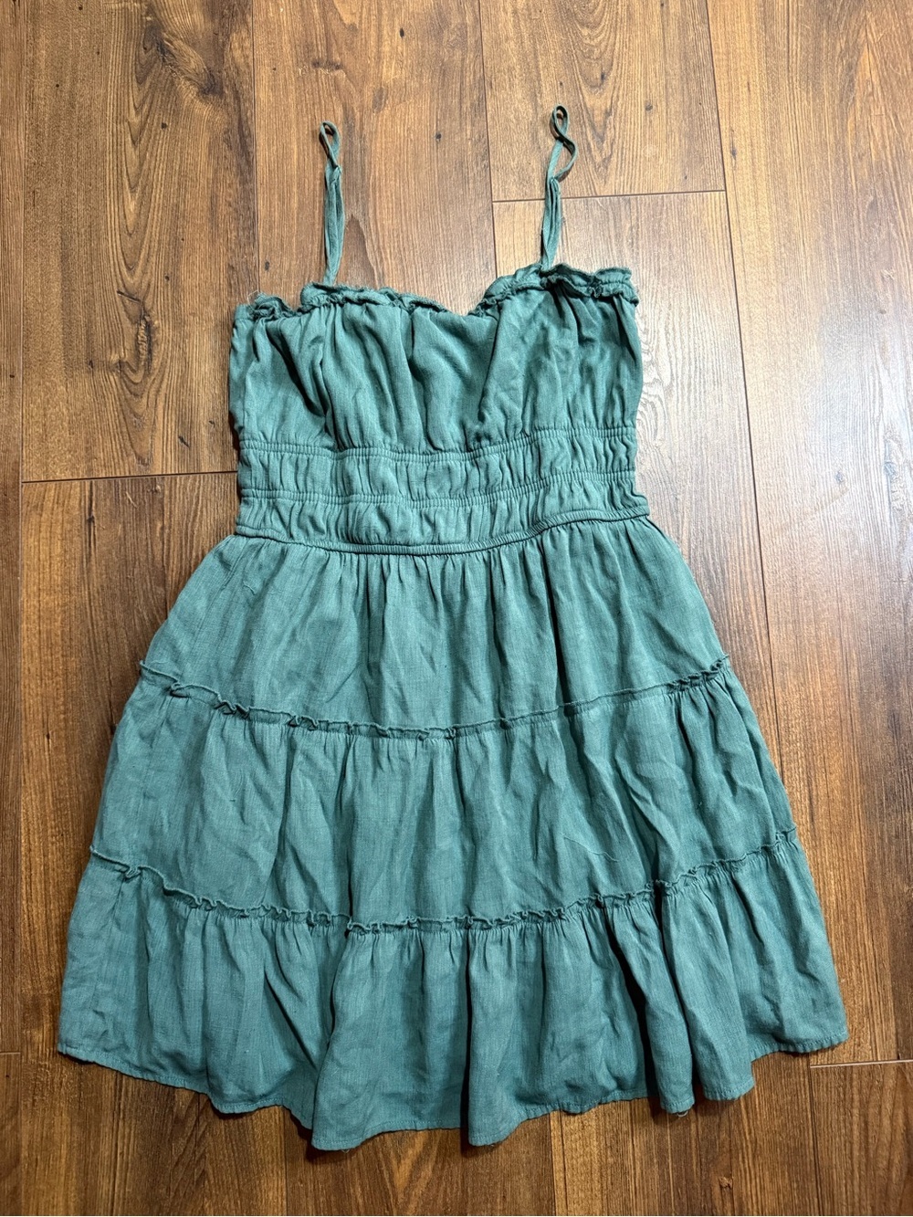 Trixxi Women’s Small Teal Tiered Ruffle Sundress Spaghetti Strap Smocked Dress
